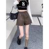 Women's 2026 Fall Winter Plus Size Wide Leg High Waisted Outer Wear PU Leather A-Line Casual Shorts Mini Shorts Versatile Slim Fit Hot Pants