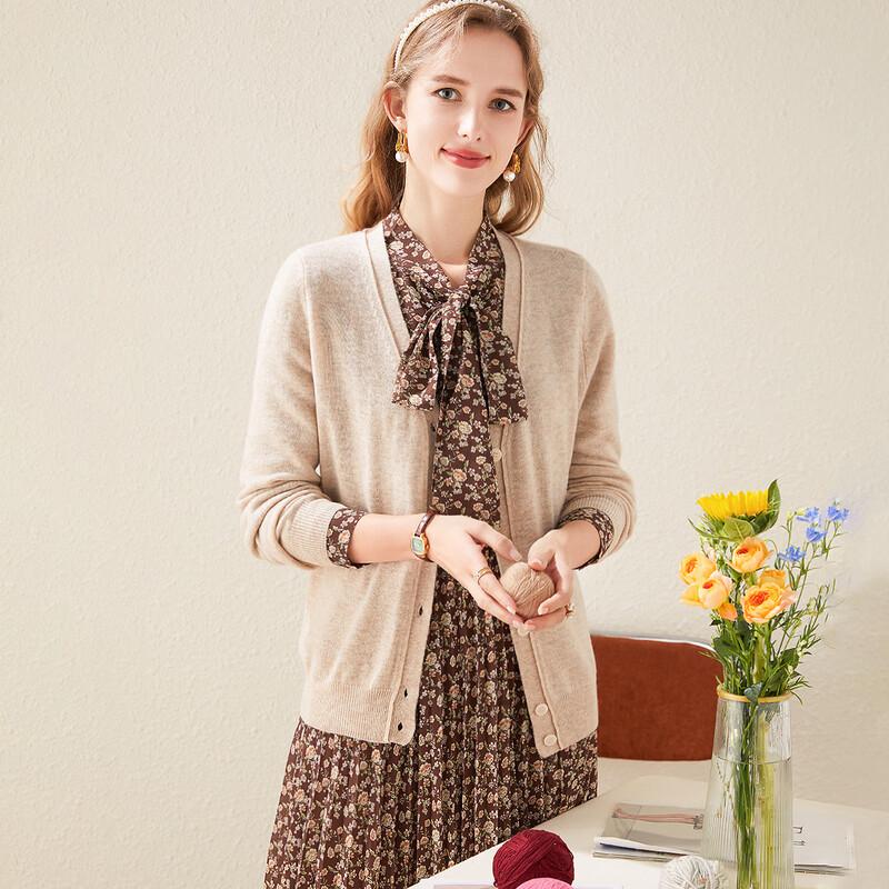 TUHUANG Women's Pure Wool V-Neck Cardigan Sweater