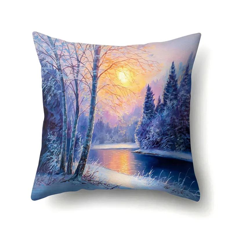 Four Seasons Scenery Decoration Pillow Case Printing Snowflake Christmas Sofa Decoration Cushion Cover 45*45Cm