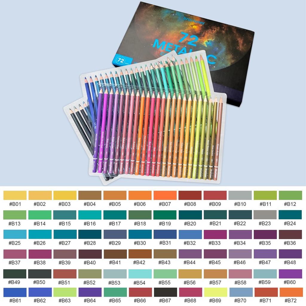 Roleness Metallic Colored 72 Professional Soft Metallic for Kids and Coloring with Pencil Sharpener Pencils, Colors, Oil-Based, Grade, Core, Colors,