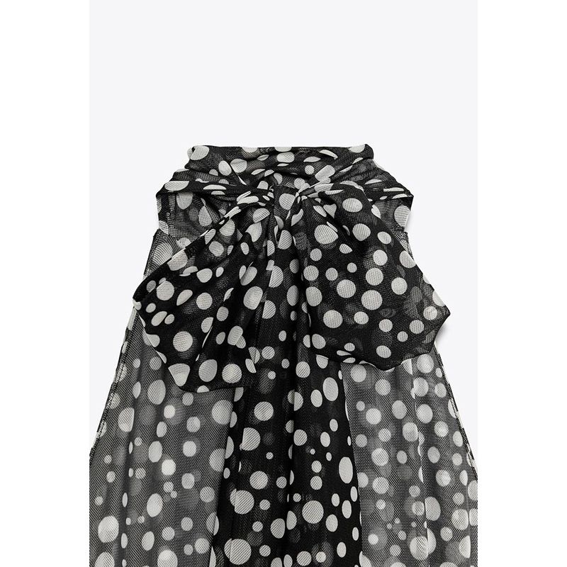 Summer Women's Clothing Casual Style A- line Hem Open Back Dot Hanging Collar Elegant Long Dress 5039227