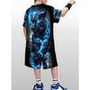 Boys' set of fashionable 3D printed casual pullover, short sleeved shorts, T sports shirt, boys' outdoor T-shirt shorts