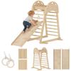 6-in-1 Montessori Climbing Triangle with Platform and Rings Wooden Climbing Structure with Slide Natural