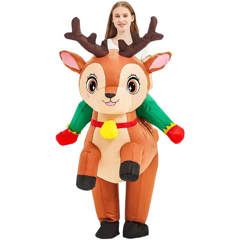 Christmas Riding Reindeer & Gingerbread Man Dinosaur Inflatable Costumes