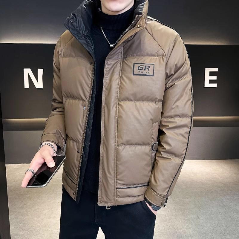 

Men s Whiter Duck Down Jacket Letter Print Patchwork Stand Up Thick Warm Jacket Male Outwarer L кавовий