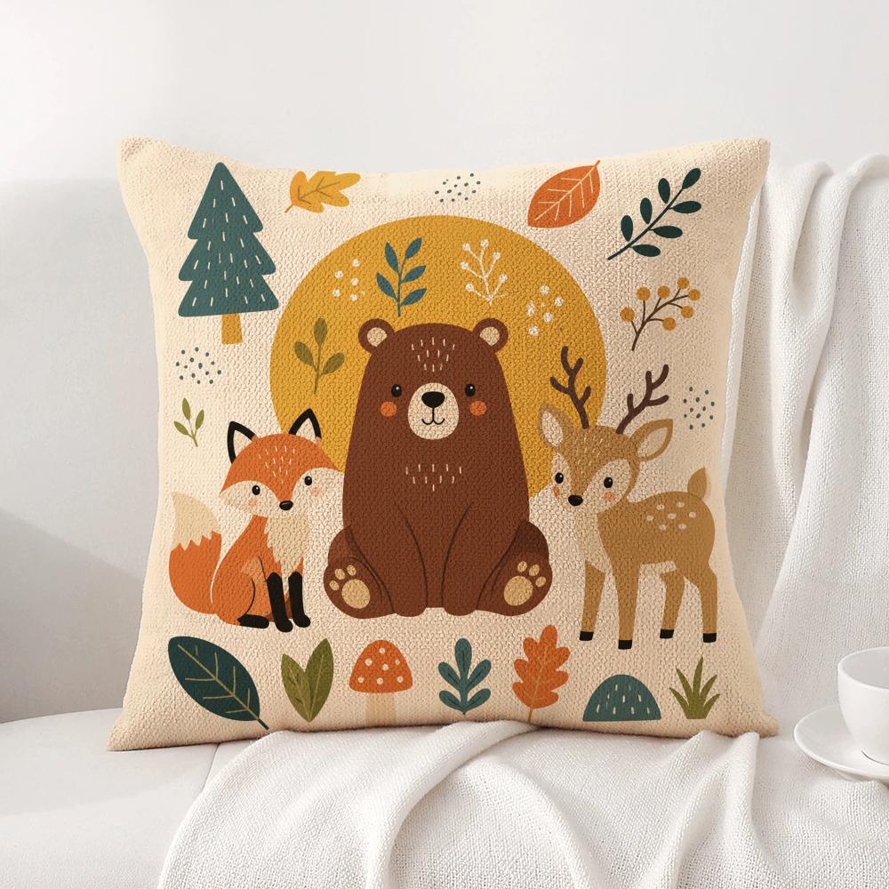 Cartoon Animals Cushion Cover Linen Organic Fabric DoubleSided Printing Sofa Breathable Home Decor Gift Pillow Case