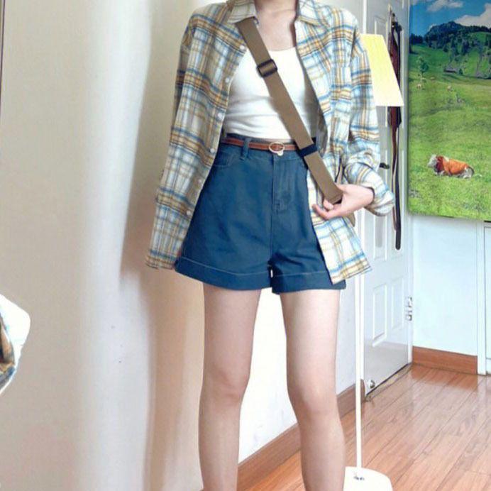 Women's Retro Plaid Long Sleeve Shirt Jacket - French Linen Cotton for Spring and Autumn