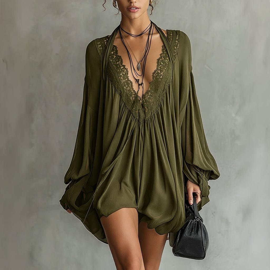 Women's Sexy Lace Patchwork V-Neck Dress