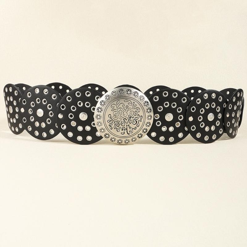 Adult Relief Round Buckle Waist Belt Adjustable Exaggerated Personality Waist Belt for Men Teenagers Coat Dress