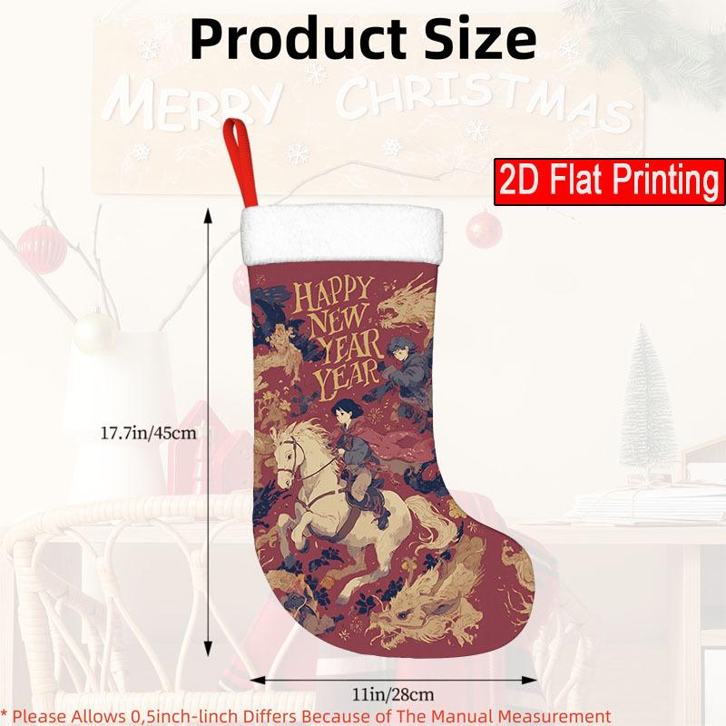 Christmas Decoration Fireplace Hanging Stocking1pc Festive Christmas Stocking with Santa Claus & Reindeer Desi