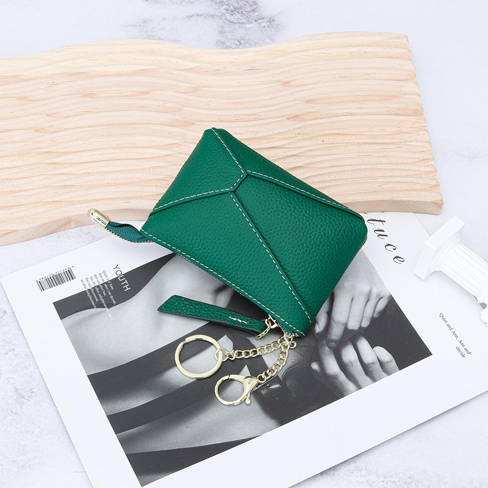 Women s 2025 Geometric Patchwork Cowhide Coin Purse with Keychain Genuine Leather Small Zipper Bag for Lipstick 1434₽