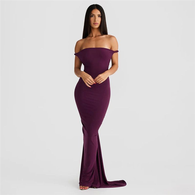 

Outfitgirl Black Elegant Halterneck Bare Back Pleating Sheath Sexy Long Dress Party Party Mop Formal Dress Purple M