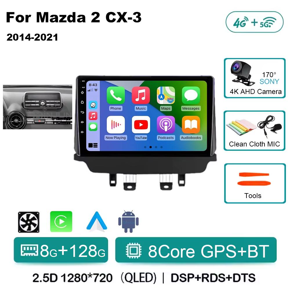 Android 14 Carplay Auto For Mazda CX-3 DK Mazda 2 DJ 2014 - 2025 Car Radio Multimedia Video Player Navigation GPS No 2Din 2 Din