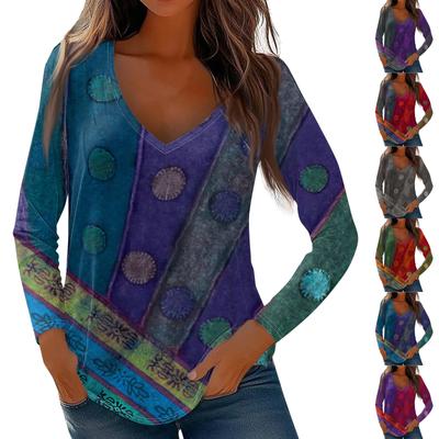 Damen Langarmshirts V-Ausschnitt Lässiges Blumenmuster Basic Trendy T-Shirt Blusen Herbst Tunika Outfits Taillierte T-Shirts