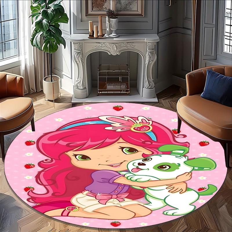 1pc Princess Strawberry12 Carpet, Round Rug, Comfortable, Suitable for Entryways, Living Rooms, Office, And Bedrooms, Christmas Decoration