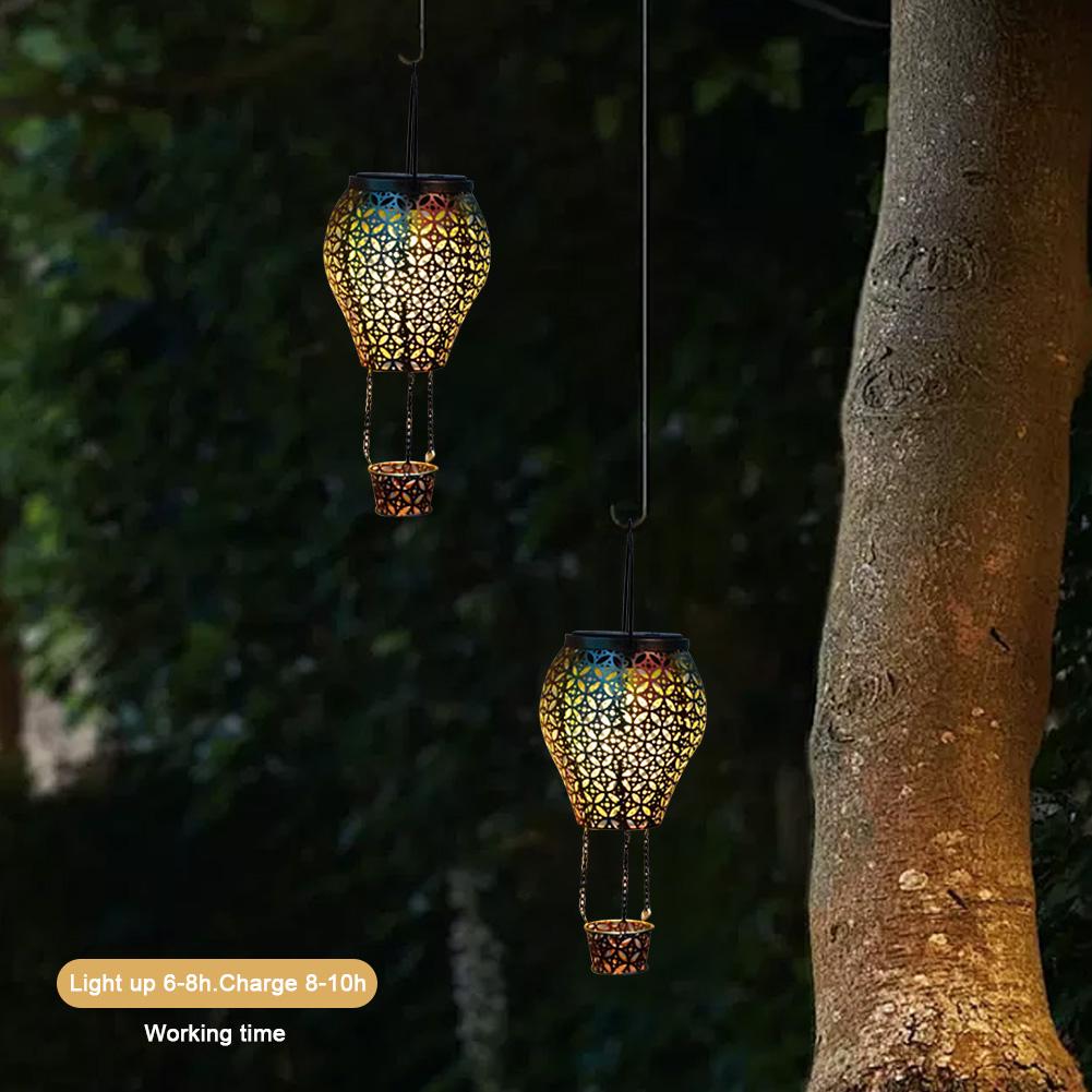 Solarbetriebene dekorative Nachtlampe IP55 Wasserdicht Hängende Heißluftballonlampe 600mAh für Innen Außen Garten Hof