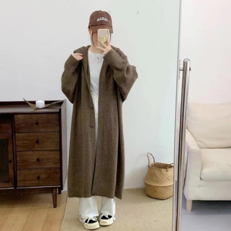 Hooded Knitted Cardigan Autumn and Winter New Top Women's Loose Casual Long-sleeved Sweater Jacket Women's Trend