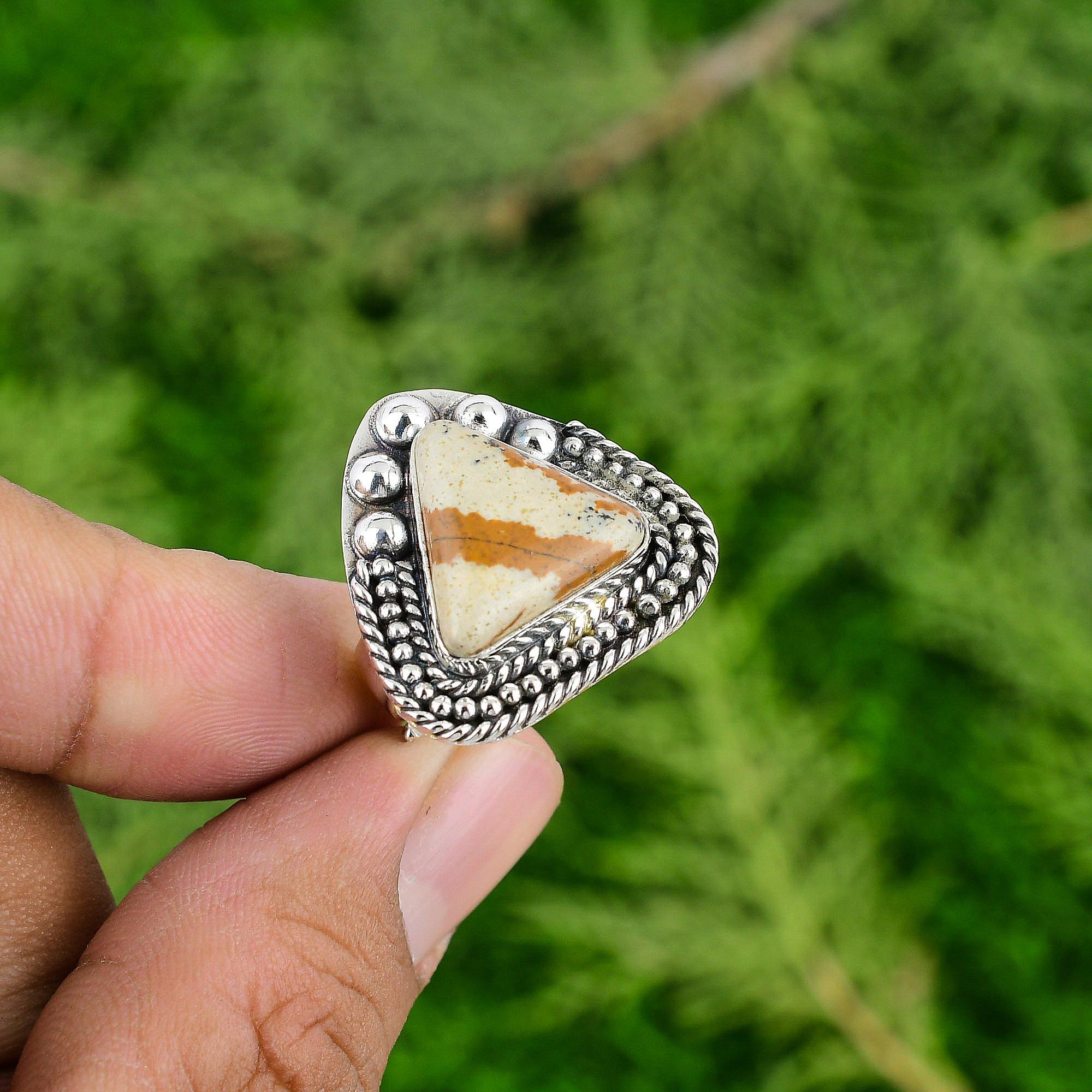

Gift For Women Solitaire Adjustable Ring 925 Silver Natural Picture Jasper Adjustable