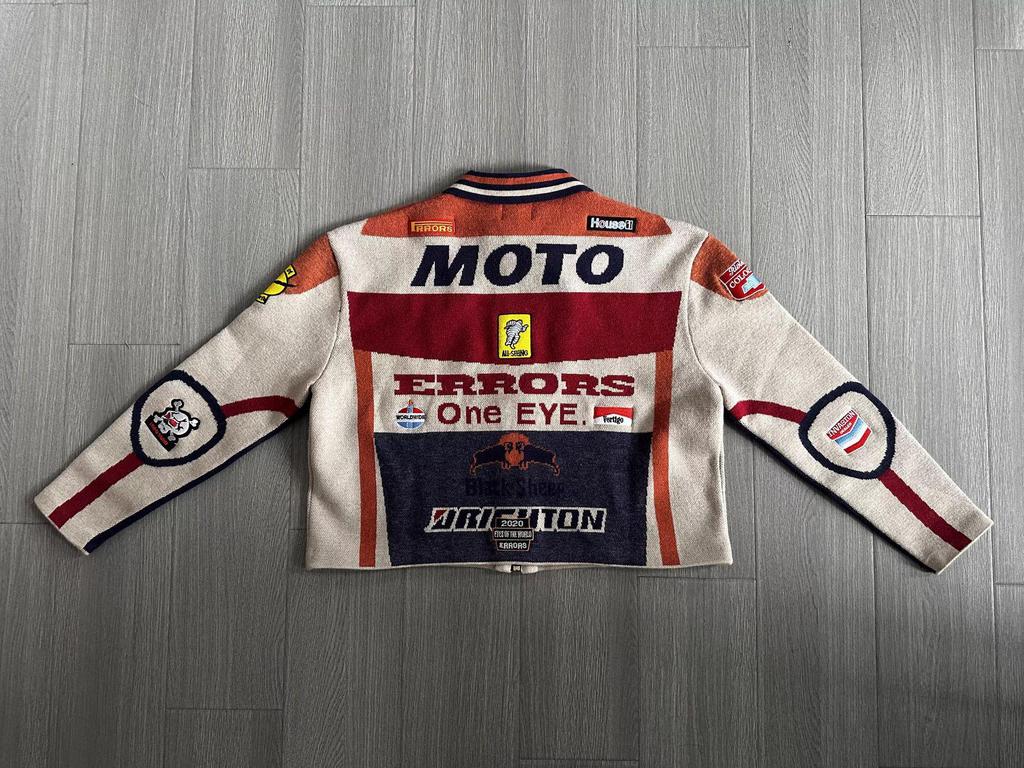 Heavyweight Men's Biker Racing Knit Cardigan Jacket