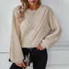 Automne Hiver Vintage Lâche Manches Longues Haut Couleur Unie Cardigan Tricots Pull Col Rond