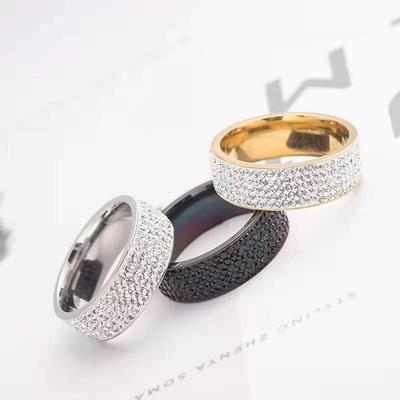 European & American 8mm 5-Row Diamond Titanium Steel Fashion Ring