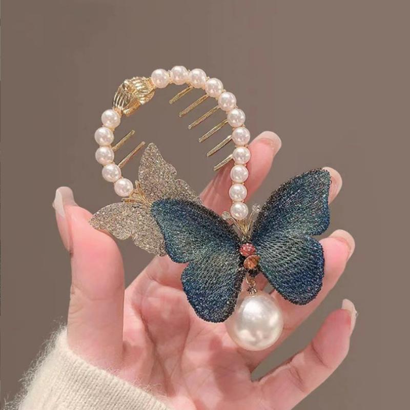 Lady Charm Ball Hair Clip Butterfly Pearl Ponytail Clip Headdress Head Buckle Hair Accessories