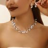 Bridal Pearl Necklace & Earring Set with Rhinestone Crystals for Women