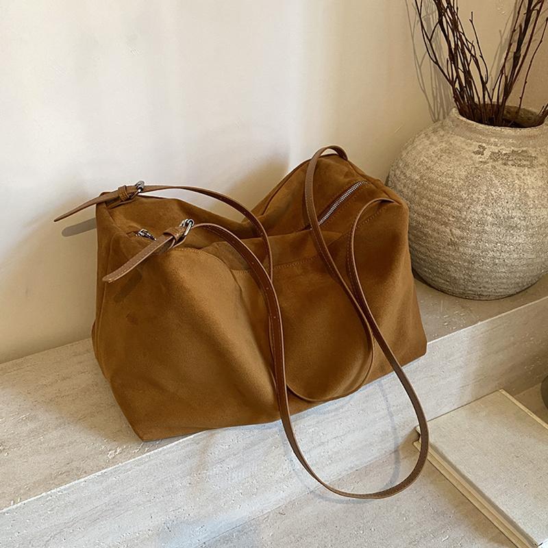 Yogodlns Autumn Winter Big Boston Luxury Designer Tote Soft Matte Suede Leather Women Handbag Female Shoulder Crossbody Bag