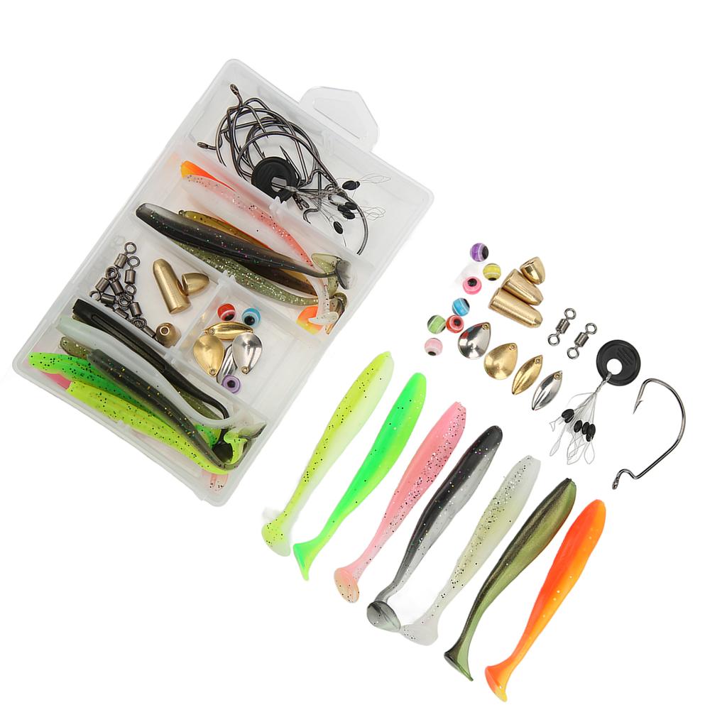 66 Stück Angelzubehör-Set Angelzubehör-Set mit Tacklebox inklusive T-Tail Weichköder Offset