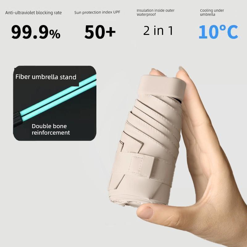 Ultra-Compact 40% off Sunshade and Rainproof Umbrella, Dual-Use Umbrella with Black Coating, Pocket-Sized Sun Umbrella, Mini Capsule Sun Protection