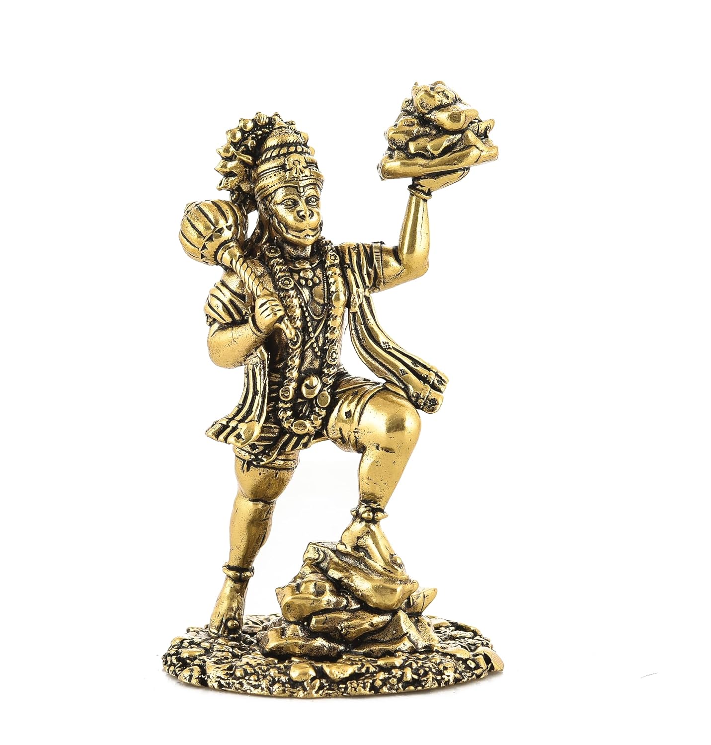 Superfine Brass Hanuman Ji Idol, Holding Sanjeevani Parvat, Hindu God Statue