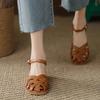 Women's Sandals Summer New Baotou Coarse Heel Sandals Fashion Solid Color French Retro Casual Sandals Hollow Weaving Sandals