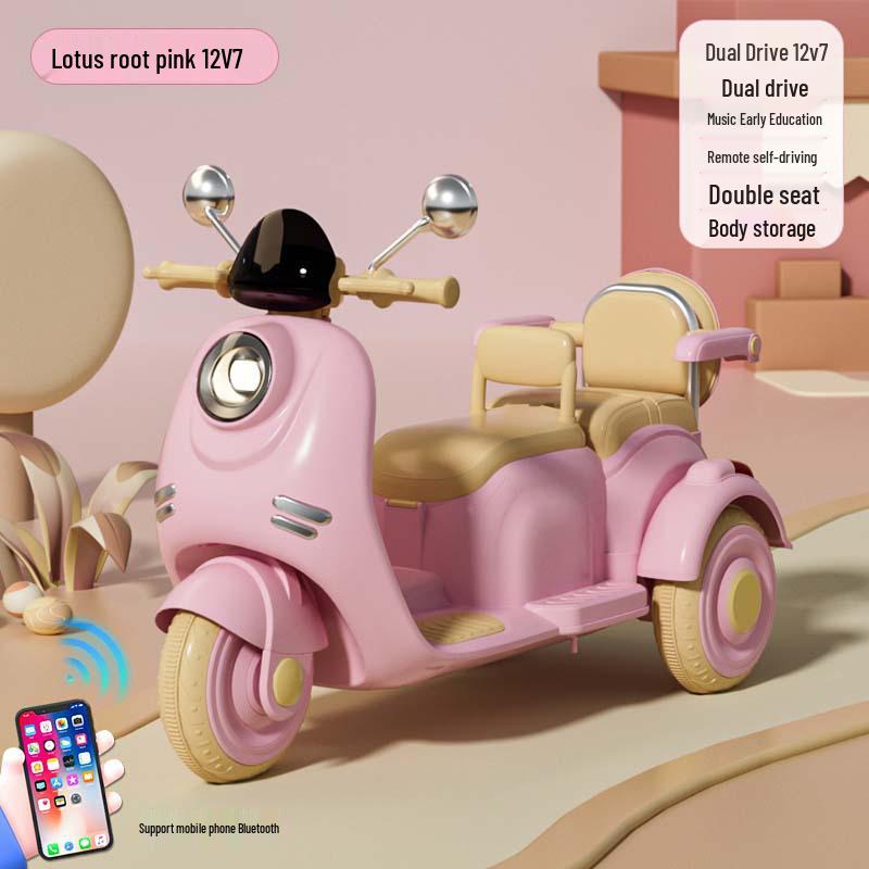 Retro Style Dual-Seat Motorcycle Tricycle for Children Aged 1+, Stable Electric Ride-On Toy