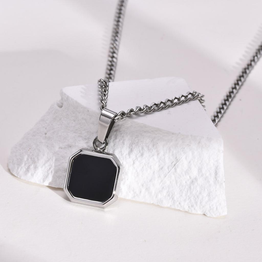 Schwarze quadratische Halsketten für Männer Jungen, Edelstahl-Halsketten mit Seil-/Kubanischer/Figaro/Glieder-Kettenhalsband, Stilvolle Schmuckgeschenke