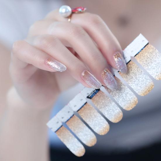 

14Pcs/Sheet Waterproof Glitter Gradient Color Nail Sticker Adhesive Wrap Decal