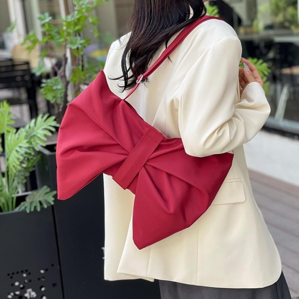 Elegant Large Capacity Bowknot Tote Fashion Zipper Handbag Pleated Bow Crossbody Bags Travel