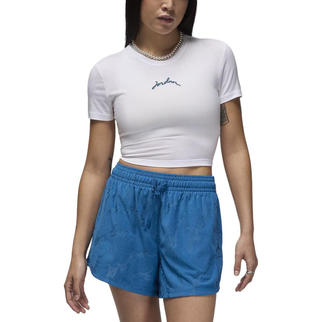 Jordan Schmal geschnittenes Kurzarm-Rundhals-Pullover-T-Shirt Damen Oberteile Weiß FN5721-100