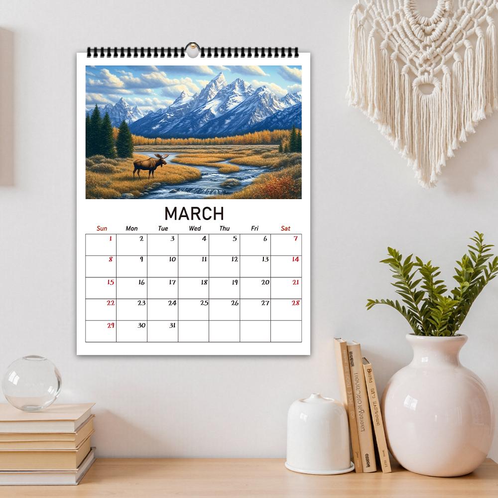 1 st 2026 Väggkalender, Handritade Naturbilder, Månadsplanerare, Perfekt Gåva för Födelsedagar, Jul, Nyår
