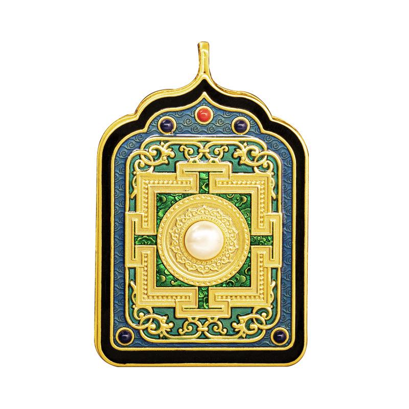 Authentic-Looking Retro Mandala Brass Enamel Relief Tangka Gau Pendant CU4050K392 латунный