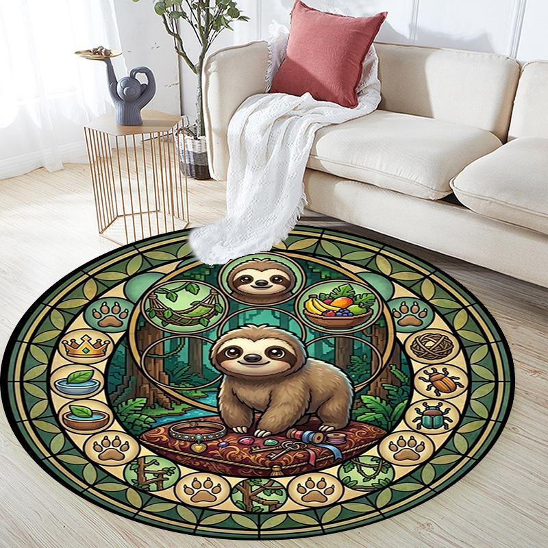 Sloths Forest Adventure Round Area Rug Under Office Chairs Bedroom Living Room Home Decor