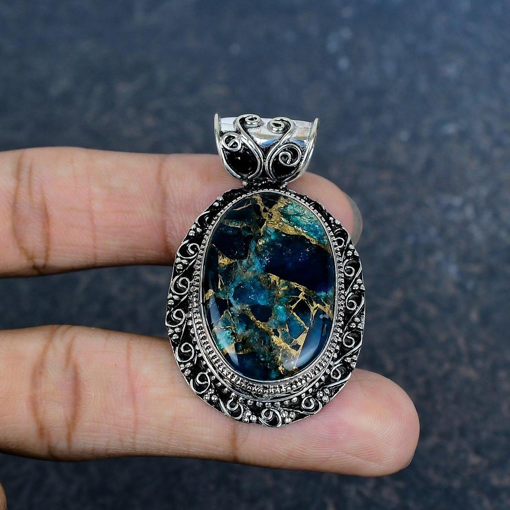 Copper Apatite Handmade Gemstone Pendant, 925 Solid Sterling Silver Pendant Bohemian Jewelry, For Engagement Gift