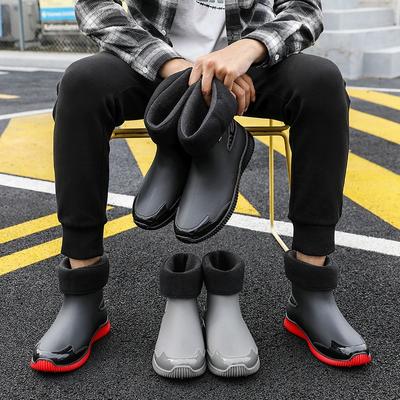 Mode Herren Regenschuhe kurzer Schaft neue wasserdichte Schuhe Regenstiefel rutschfest Bündel Arbeit Angeln Gummischuhe Samt Mode