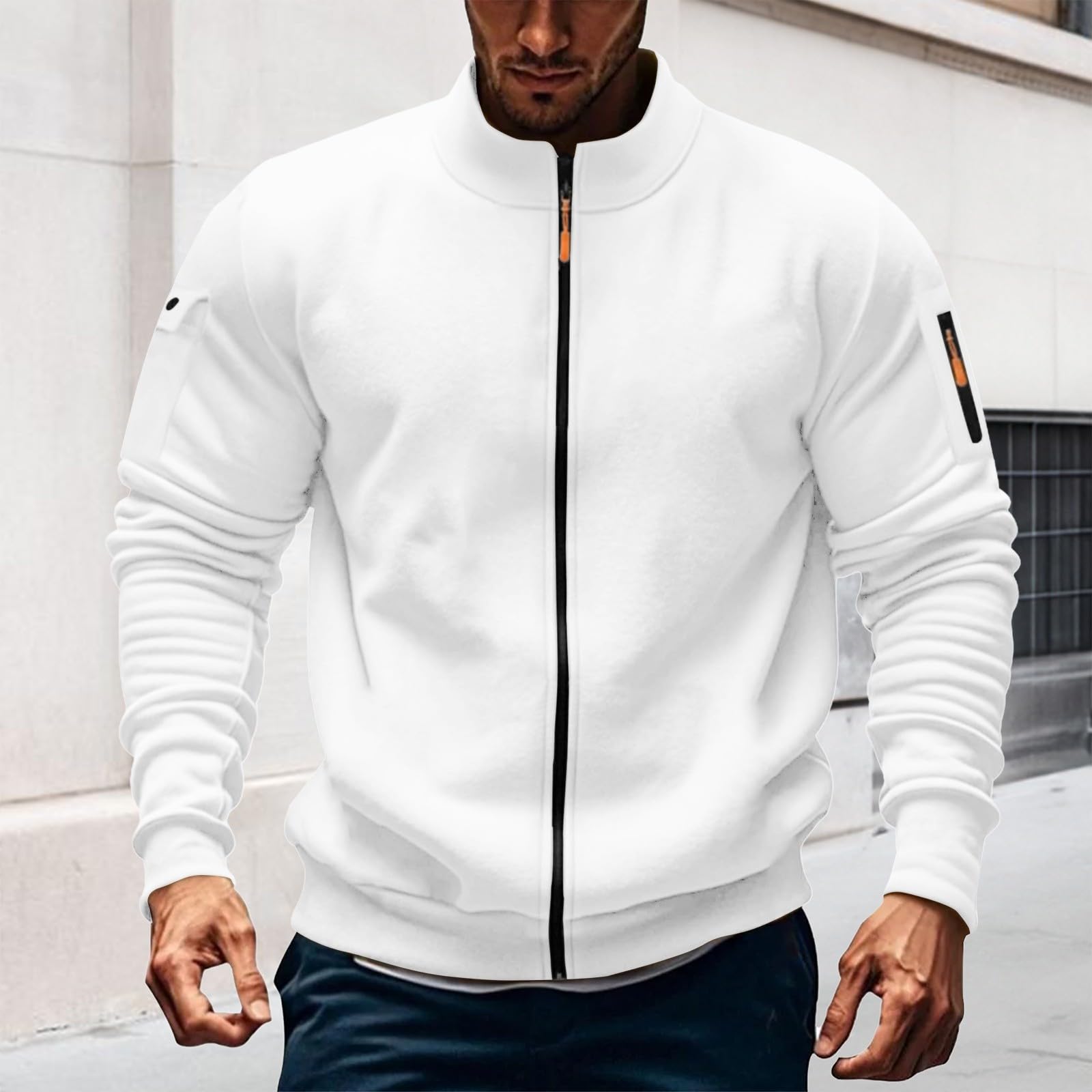 

Мужские толстовки на молнии и высокие повседневные куртки для тренировок со стойкой воротником, легкое спортивное пальто для улицы S белый