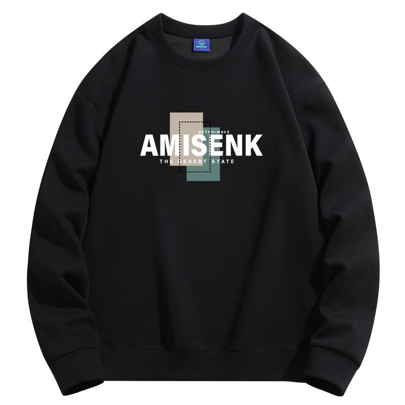 Amisenk Мужская толстовка с круглым вырезом, модная повседневная толстовка с длинным рукавом, большой размер M чёрный