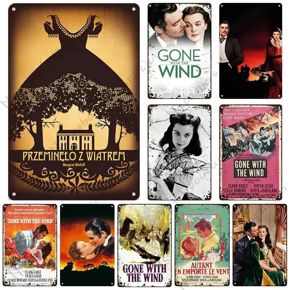 Gone With The Wind Metal Sign Classic Movie Metal Poster Man Cave Garage Vintage Metal Plate Rusty Metal Plaque Industrial Decor