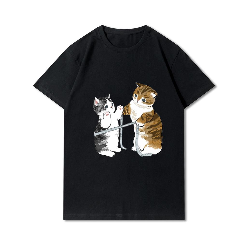 Plus Size Cats Shark Printed Women T Shirts Round Neck Cotton Tops Summer Animal Y2K Fashion 90S Casual Oversize Black Tees