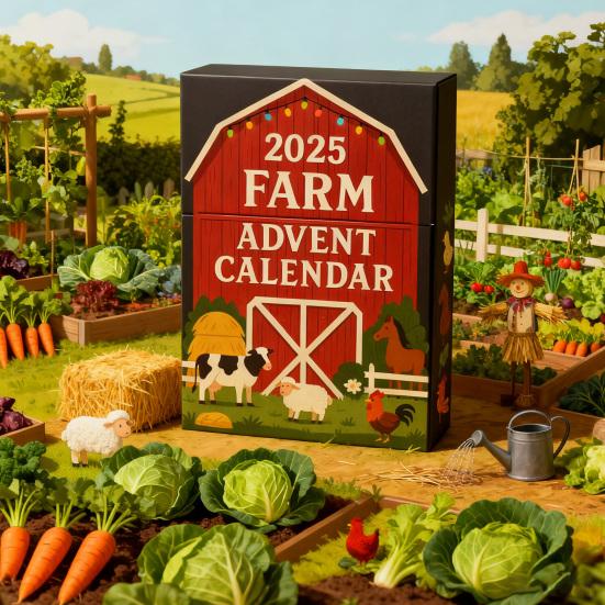 2025 Farm Advent Calendar 24 Days Christmas Countdown with 2D Acrylic Farm Animal Barn Ornaments Xmas Tree Hanging Decoration Set Holiday Gift