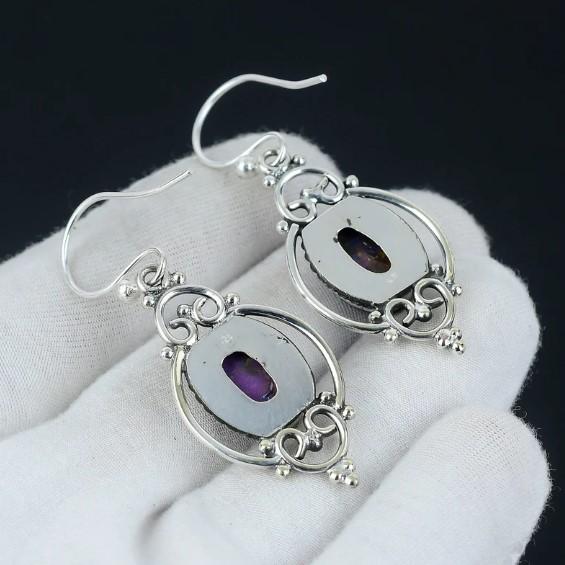 Cercei cu turcoaz mov natural, cercei din argint lucrați manual, argint 925 sterling, cercei cu lacrimi turcoaz, cercei cu picătură