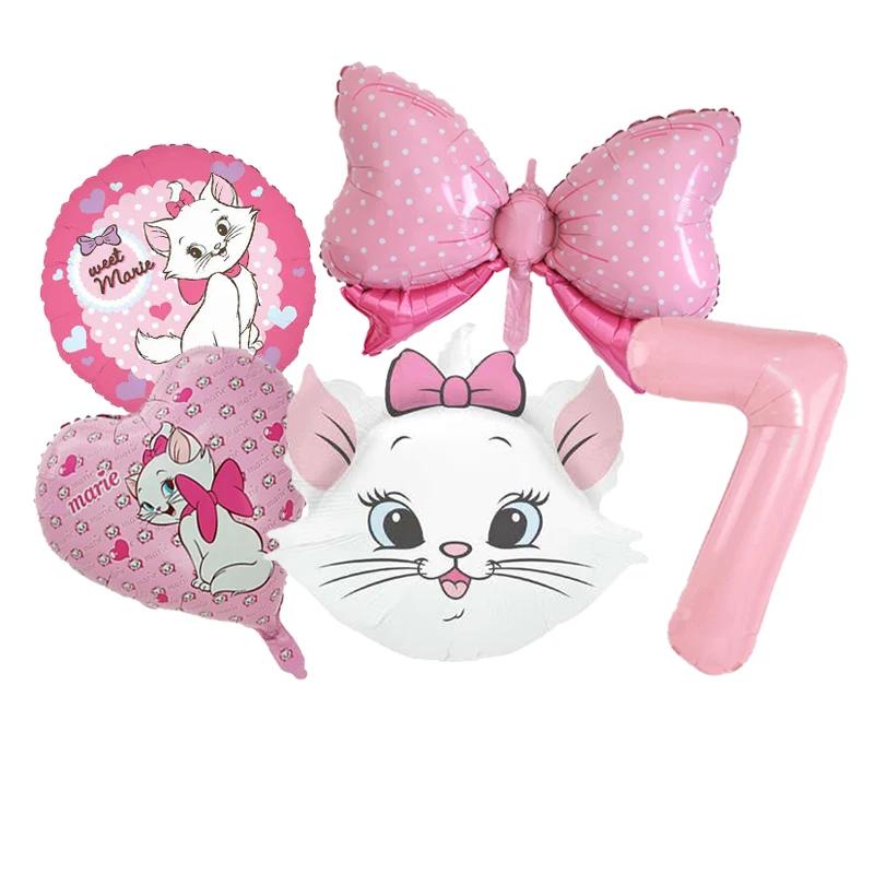 5pcs Marie Cat Bow Balloons Pink Girls Birthday Party Balloons Decoration Cartoon Marie Cat Animal Pet Balloon Baby Shower Decor