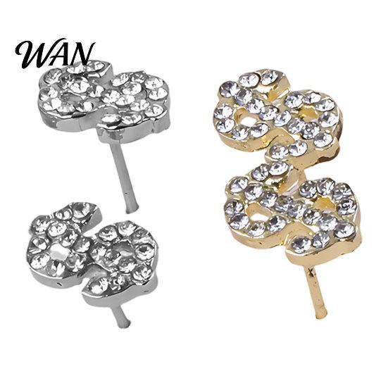 Hypoallergenic Earrings 1 Pair Rhinestone Money Stud for Women, Glittering Shiny Zircon Studs Sign Earrings, Jewelry Gift Teens Girls, Ladies